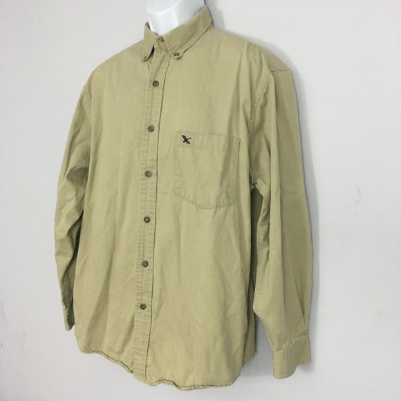 Eddie Bauer Mens M Tan !00% Cotton Long Sleeve Button Up Collared Dress Shirt - Picture 4 of 8